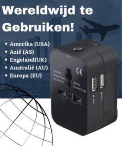Wereldstekker Universeel - 2 USB-A Poorten - Inclusief 3-in-1 Oplader - Reisstekker Amerika - Internationale Reisstekker - 1500W -Voyago Winkel 1000x1200 19