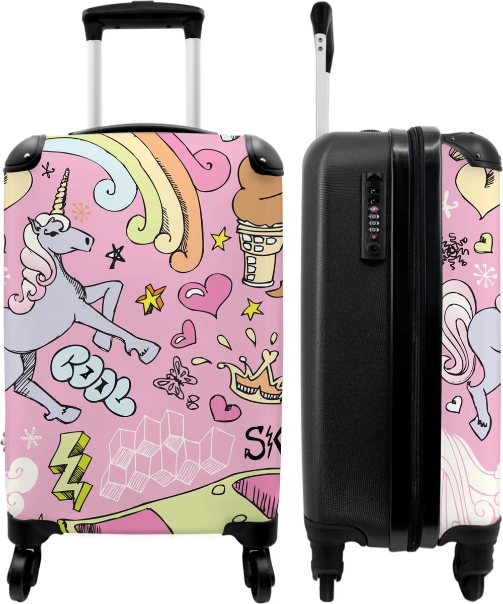 NoBoringSuitcases.com® Koffer - Roze - Eenhoorn - Skateboard - Tekening - Past Binnen 55x40x20 Cm En 55x35x25 Cm - Handbagage - Trolley - Fotokoffer - Cabin Size - Print 3 NoBoringSuitcases.com® Koffer - Roze - Eenhoorn - Skateboard - Tekening - Past Binnen 55x40x20 Cm En 55x35x25 Cm - Handbagage - Trolley - Fotokoffer - Cabin Size - Print