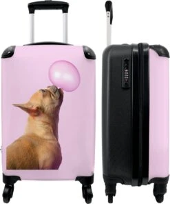 NoBoringSuitcases.com® Kinderkoffer - Hond - Dieren - Kauwgom - Roze - Kinderen - Trolley Kinderen - Past Binnen 55x40x20 Cm En 55x35x25 Cm - Reiskoffer Met Wielen - Koffertje