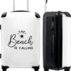 NoBoringSuitcases.com® Koffer Groot - Tekst - Strand - The Beach Is Calling - Zwart Wit - Vakantie - Trolley Koffer Met TSA-slot - Met Wielen - 90 Liter - Reiskoffer - 66 Cm -Voyago Winkel 1007x1200 23