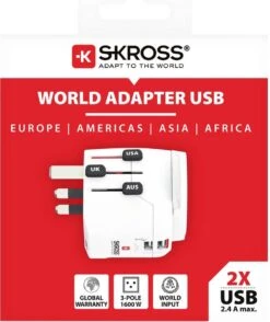 SKROSS - Reisadapter - Wereld Naar Europa - Met Randaarde Stekker (zonder Zwitserland & Italië) + 2xUSB 2400 MA -Voyago Winkel 1008x1200
