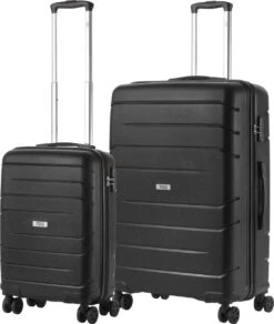 TravelZ Big Bars Kofferset - Trolleyset TSA 2-delig - Handbagage En Groot - Zwart