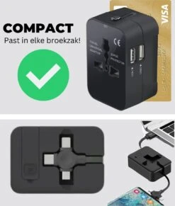 Wereldstekker Universeel - 2 USB-A Poorten - Inclusief 3-in-1 Oplader - Reisstekker Amerika - Internationale Reisstekker - 1500W -Voyago Winkel 1020x1200 7
