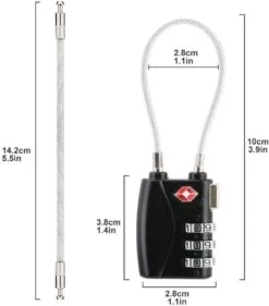 Merkloos TSA Kofferslot 3 Cijferig - Reisslot – Reis Cijferslot – Cijferhangslot - Hangslot - Hangslotje - Bagageslotjes – Slot Voor Bagage – USA Slotjes-Kluisslotje - Zwart - -Voyago Winkel 1054x1200 2