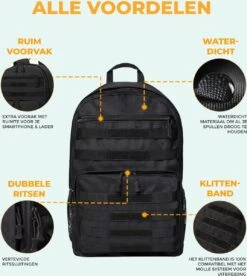 Waterdichte Rugzak - Hybride Tactical Backpack - Reistas Handbagage - Wandelrugzak - Grote Schooltas Zwart -Voyago Winkel 1073x1200 18