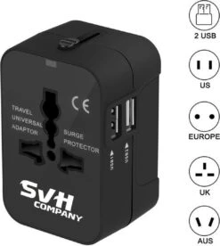 SVH Company Universele Wereldstekker Met 2 USB Poorten – Te Gebruiken In Meer Dan 150 Landen - Zwart