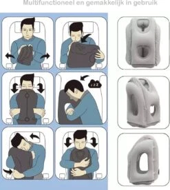 Opblaasbaar Reiskussen - Inclusief 3D Slaapmasker, Oordopjes En Opbergzakje - Travel Pillow - Nekkussen - Luxe Reiskussen - Vliegtuig Kussen - Grijs -Voyago Winkel 1075x1200 5