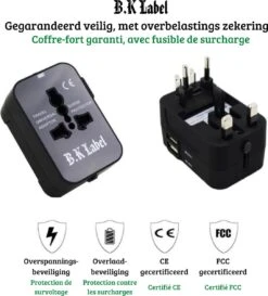 B.K Label Universele Internationale Reisstekker - 2 Usb Poorten -Voyago Winkel 1084x1200 5