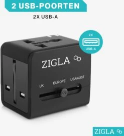 ZIGLA – Universele Reisstekker Met 2 USB Poorten - Wereldstekker - 1500 Watt Internationale Reisstekker Voor 150+ Landen - Zwart -Voyago Winkel 1088x1200 11