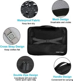 Merkloos Luxe Packing Cubes Set - Uitgebreide 7 Delige Set - Kleding Organizer Voor Koffer En Backpack - Bagage Organizers Voor Kleding - Ondergoed - Schoenen - Elektronica - Waszak - Zwart -Voyago Winkel 1091x1200 12