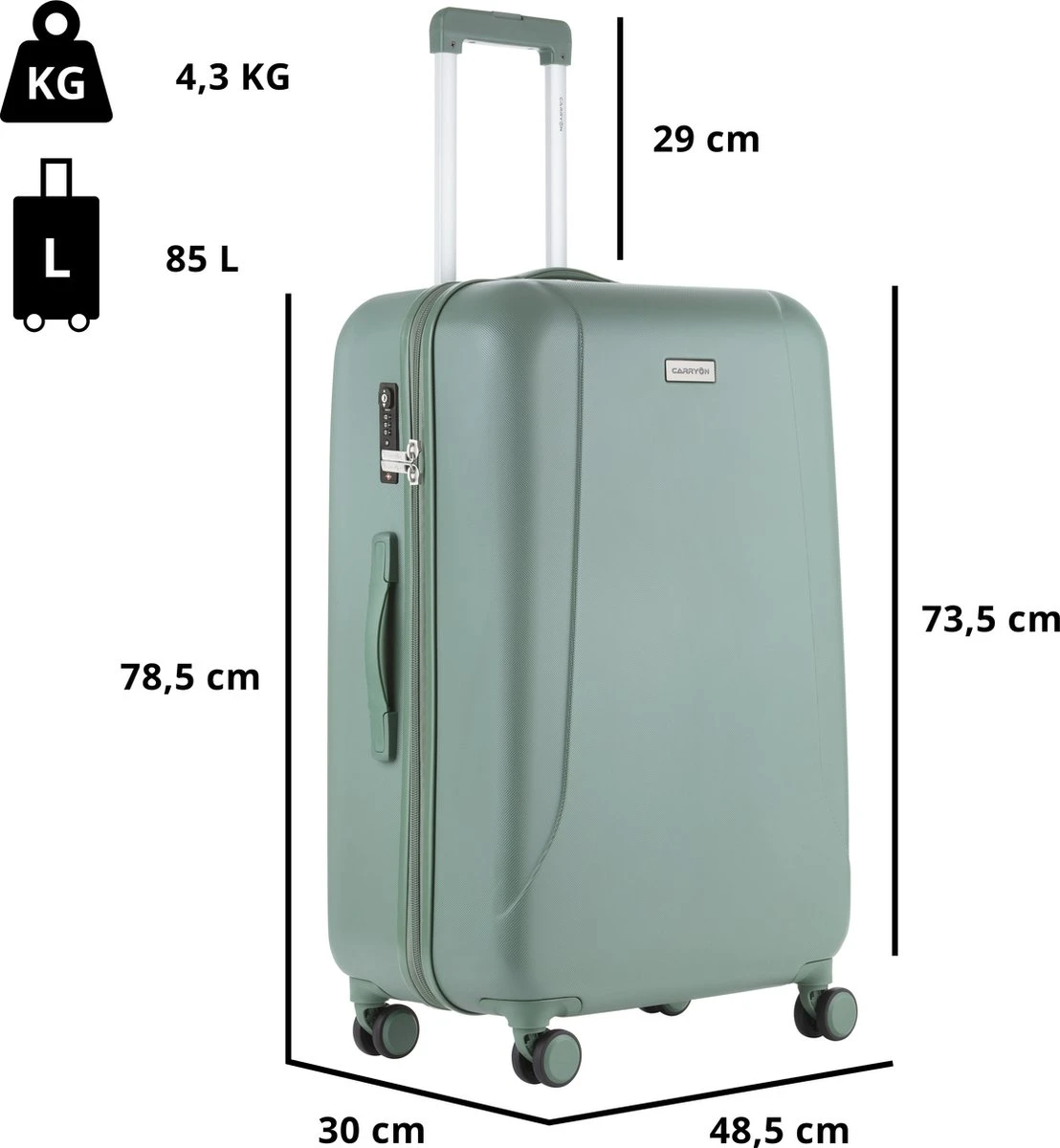 CarryOn Skyhopper Kofferset – TSA Handbagage + Reiskoffer 78cm – Dubbele Wielen - Olijf 9 CarryOn Skyhopper Kofferset – TSA Handbagage + Reiskoffer 78cm – Dubbele Wielen - Olijf - Afbeelding 7