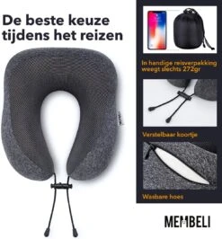 Membeli Reiskussen Nekkussen Set - Memoryfoam - Met Gratis Slaapmasker, Oordoppen En Reistas - Grijs -Voyago Winkel 1116x1200 13