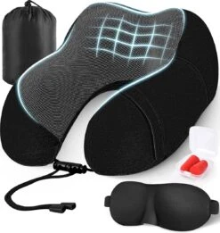 VAIVE 4-delige Nekkussen Set - Reiskussen Vliegtuig & Auto - Travel Pillow - Slaapmasker En Oordopjes