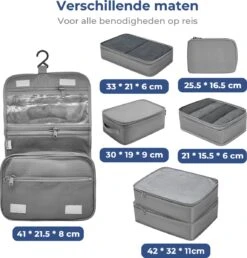 Basila® Packing Cubes - 8 Delig - Koffer Organizer - Toilettas Met Haak - Kleding Organizer - Grijs -Voyago Winkel 1149x1200 6