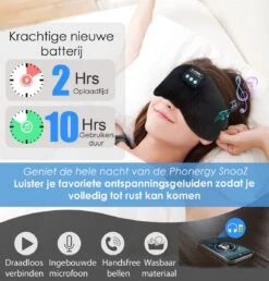Phonergy SnooZ- Slaapmasker- Slaapmasker Bluetooth- Oogmasker - Biologisch- 3D Ergonomisch- Eco Traagschuim- 100% Verduisterend- Handgemaakt- Zwart -Voyago Winkel 1150x1200 12