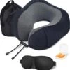 Memory Foam Nekkussen Inclusief Slaapmasker & Oordopjes - Reiskussen - Vliegtuig Kussen - Travel Pillow : Zwart