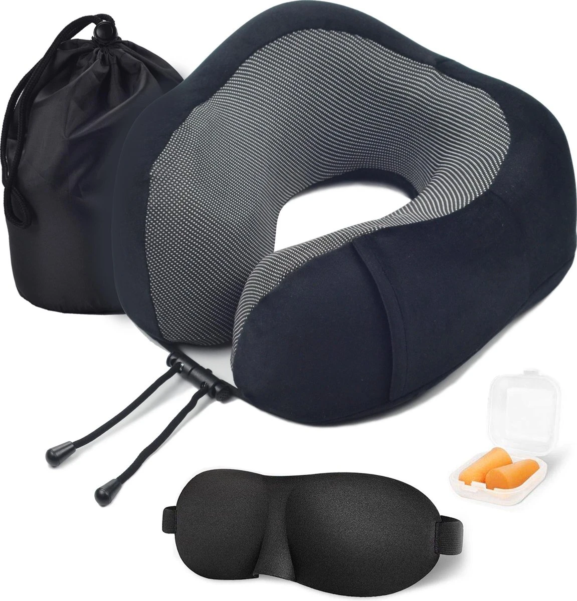 Memory Foam Nekkussen Inclusief Slaapmasker & Oordopjes - Reiskussen - Vliegtuig Kussen - Travel Pillow : Zwart 3 Memory Foam Nekkussen Inclusief Slaapmasker & Oordopjes - Reiskussen - Vliegtuig Kussen - Travel Pillow : Zwart