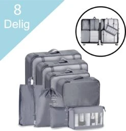 VoordeelShop Packing Cubes Set 8-delig - Kleding Organizer Set Voor Koffer En Backpack - Bagage Organizers - Grijs