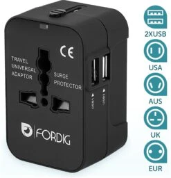ForDig Universele Wereldstekker Met 2 Fast Charge USB Poorten - Reisstekker Geschikt Voor 150+ Landen - Reis Stekker Adapter