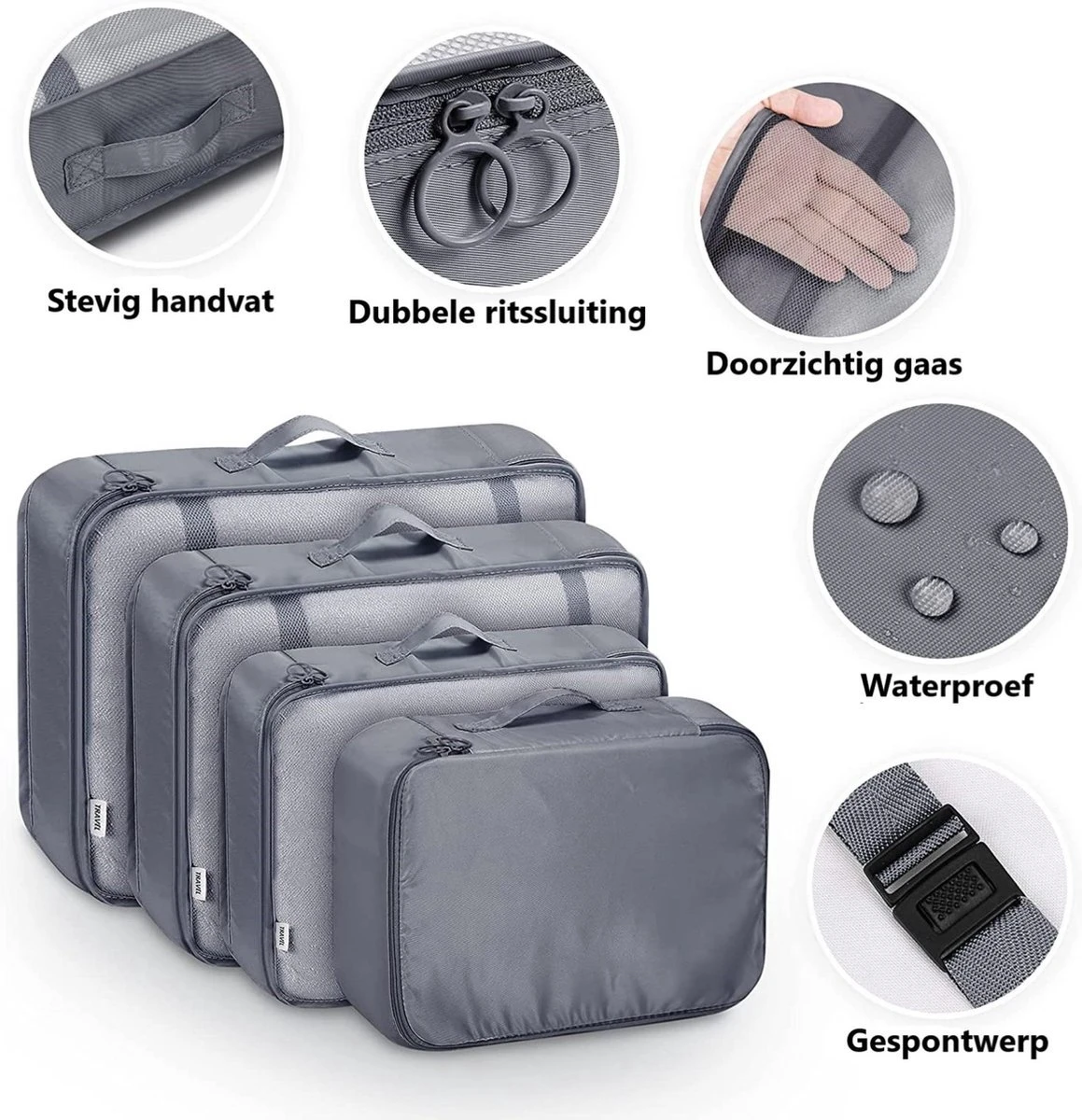 Travelistic Packing Cubes Set 7-delig - Organizer Voor Koffer En Backpack - Grijs 6 Travelistic Packing Cubes Set 7-delig - Organizer Voor Koffer En Backpack - Grijs - Afbeelding 4