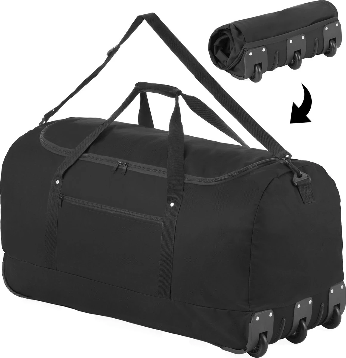 TravelZ Opvouwbare Wieltas | Reistas Op Wielen | 100 Liter | Verbeterd 2022 Model | Zwart 3 TravelZ Opvouwbare Wieltas | Reistas Op Wielen | 100 Liter | Verbeterd 2022 Model | Zwart