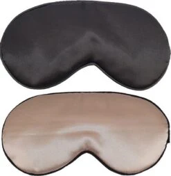 Slaapmaskers Extra Zacht Satijn – 2 Stuks – Zwart & Goud - Thuis - Slaapmasker - Verduisterend - Onderweg - Vliegtuig - Festival - Slaapcomfort - ODaani