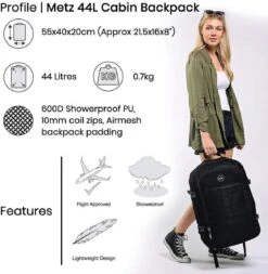 CabinMax Metz Reistas– Handbagage 44L- Rugzak – Schooltas - Backpack 55x40x20cm – Lichtgewicht - Vintage Geel (MZ V-YW) -Voyago Winkel 1172x1200 6