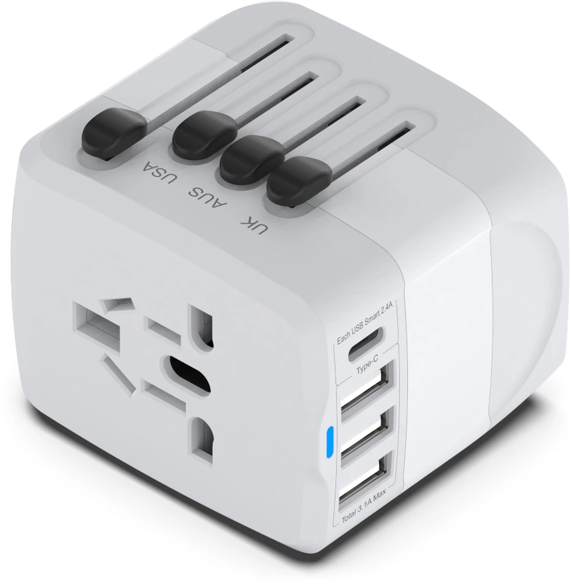 Universele Wereldstekker Met 4 USB-C En USB Poorten - Internationale Reisstekker Voor 150+ Landen - EU - Engeland (UK) - Amerika (USA) - Australië - Azië - Zuid Amerika - Reis Adapter - Wereld Stekker - Oplader – Wit 10 Universele Wereldstekker Met 4 USB-C En USB Poorten - Internationale Reisstekker Voor 150+ Landen - EU - Engeland (UK) - Amerika (USA) - Australië - Azië - Zuid Amerika - Reis Adapter - Wereld Stekker - Oplader – Wit - Afbeelding 8