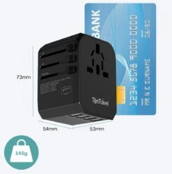 TenTravel Universele Wereldstekker + Etui - USB-C En 4 USB Poorten - 170+ Landen - 2000W - Internationale Reisstekker - O.a. Amerika, Engeland, Italie En Zuid-Afrika - Zwart -Voyago Winkel 1182x1200 37