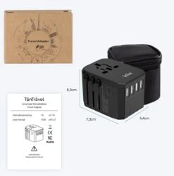 TenTravel Universele Wereldstekker + Etui - USB-C En 4 USB Poorten - 170+ Landen - 2000W - Internationale Reisstekker - O.a. Amerika, Engeland, Italie En Zuid-Afrika - Zwart -Voyago Winkel 1182x1200 38