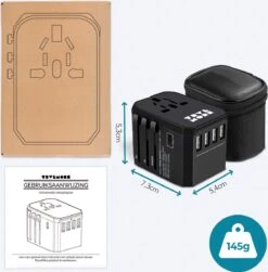 TRVLMORE Universele Wereldstekker - USB-C En 4 USB Poorten - 2000W - Internationale Reisstekker - Zwart -Voyago Winkel 1183x1200 11