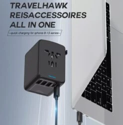 TravelHawk Universele Wereldstekker Met 2x Fastcharge USB-C En 3 USB Poorten - Reisstekker - Internationale Reisstekker Voor 150+ Landen - Amerika (USA) - Engeland (UK) - Australië - Azië - Zuid Amerika - Afrika - Wereldstekkers - Zwart -Voyago Winkel 1184x1200 4