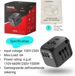 Millera Universele Wereldstekker Met 1 Fast USB-C Charge En 3 USB Poorten - Reisstekker Voor 150+ Landen – Internationale Stekker Zwart -Voyago Winkel 1185x1200 9