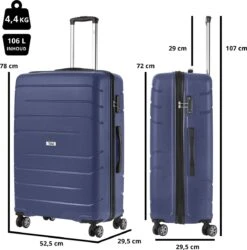 TravelZ Big Bars Reiskoffer 78 Cm Met Dubbele Wielen - Trolley Koffer Met TSA-slot - Blauw -Voyago Winkel 1186x1200 1