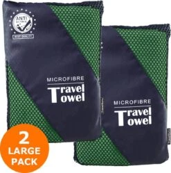 TravelGuru Microvezel Reishanddoek Set Van 2x Large (85 * 150cm) - Sneldrogende, Lichtgewicht Handdoek Ideaal Voor Sporten, Reizen, Outdoor & Strand - Microfiber Travel Towel - Reishanddoeken XL - Groen