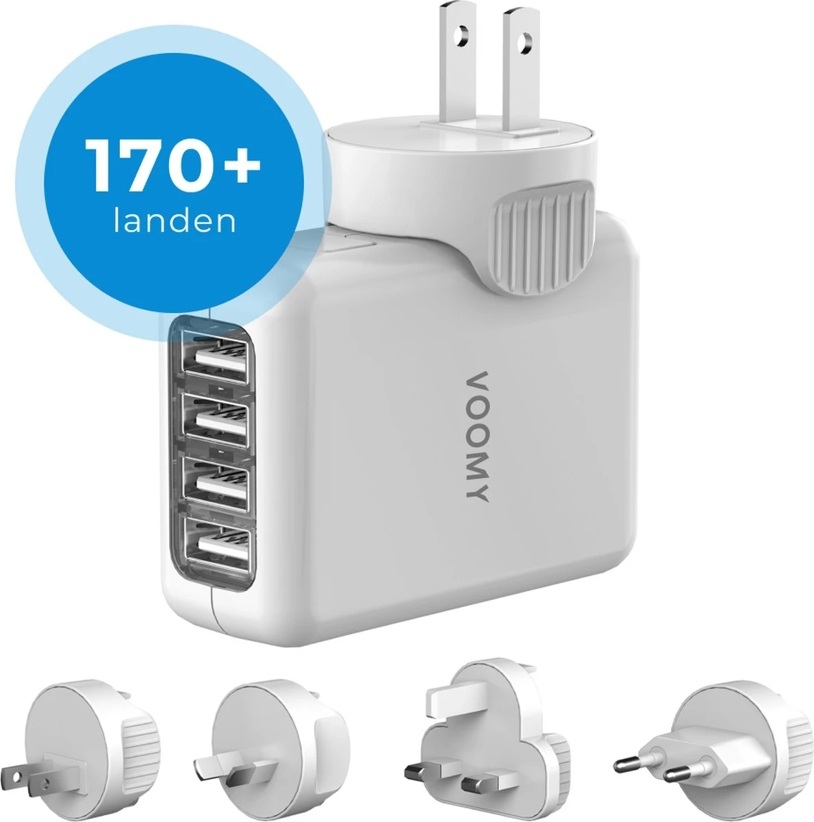 Voomy Universele Wereldstekker - 170+ Landen - 4 USB Poorten - Reisstekker Wereld - Wit 2 Voomy Universele Wereldstekker - 170+ Landen - 4 USB Poorten - Reisstekker Wereld - Wit