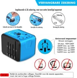 DynaBright Universele Wereldstekker Met USB-C En 3 USB Poorten - Internationale Reisstekker - 4 Delig - Reisadapter - Blauw - Reisstekker -Voyago Winkel 1190x1200 11