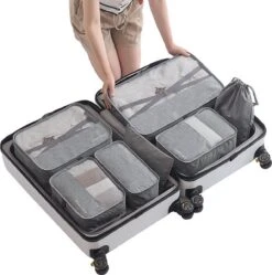 Merkloos Luxe Packing Cubes Set - Uitgebreide 7 Delige Set - Kleding Organizer Voor Koffer En Backpack - Bagage Organizers Voor Kleding - Ondergoed - Schoenen - Elektronica - Waszak - Grijs -Voyago Winkel 1191x1200 18