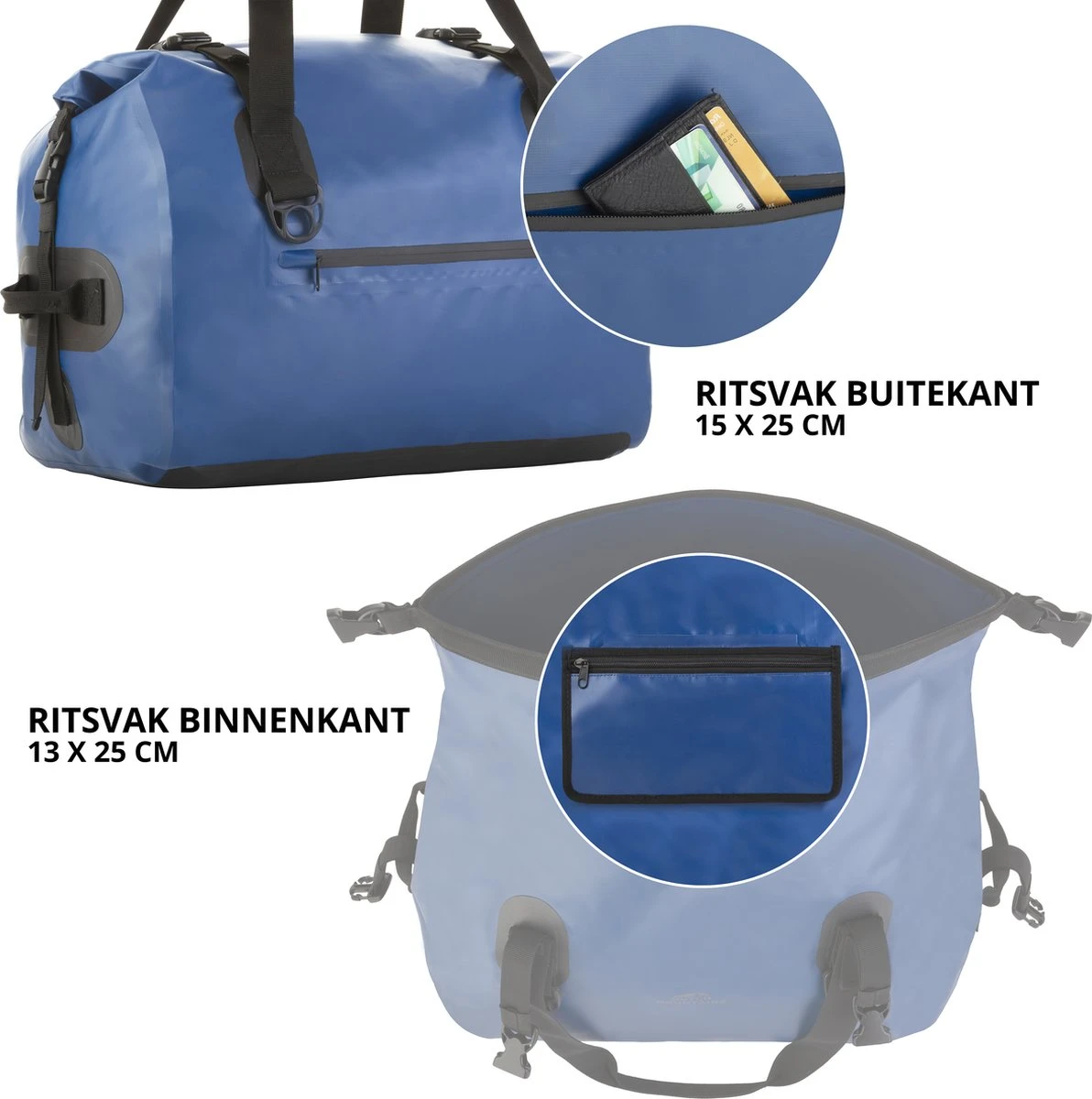 Dutch Mountains Reistas 40ltr – Waterdichte Duffelbag – Sporttas – Travelbag - Roll-top Sluiting – Blauw 8 Dutch Mountains Reistas 40ltr – Waterdichte Duffelbag – Sporttas – Travelbag - Roll-top Sluiting – Blauw - Afbeelding 6