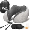 SVH Company Premium Nekkussen Met Gratis Slaapmasker En Oordoppen – Ergonomische Memory Foam Reiskussen Voor Op Reis – Auto Vliegtuig Reis Nek Kussen Travel Pillow – Grijs