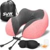 SVH Company Premium Nekkussen Met Gratis Slaapmasker En Oordoppen – Ergonomische Memory Foam Reiskussen Voor Op Reis – Auto Vliegtuig Reis Nek Kussen Travel Pillow – Roze