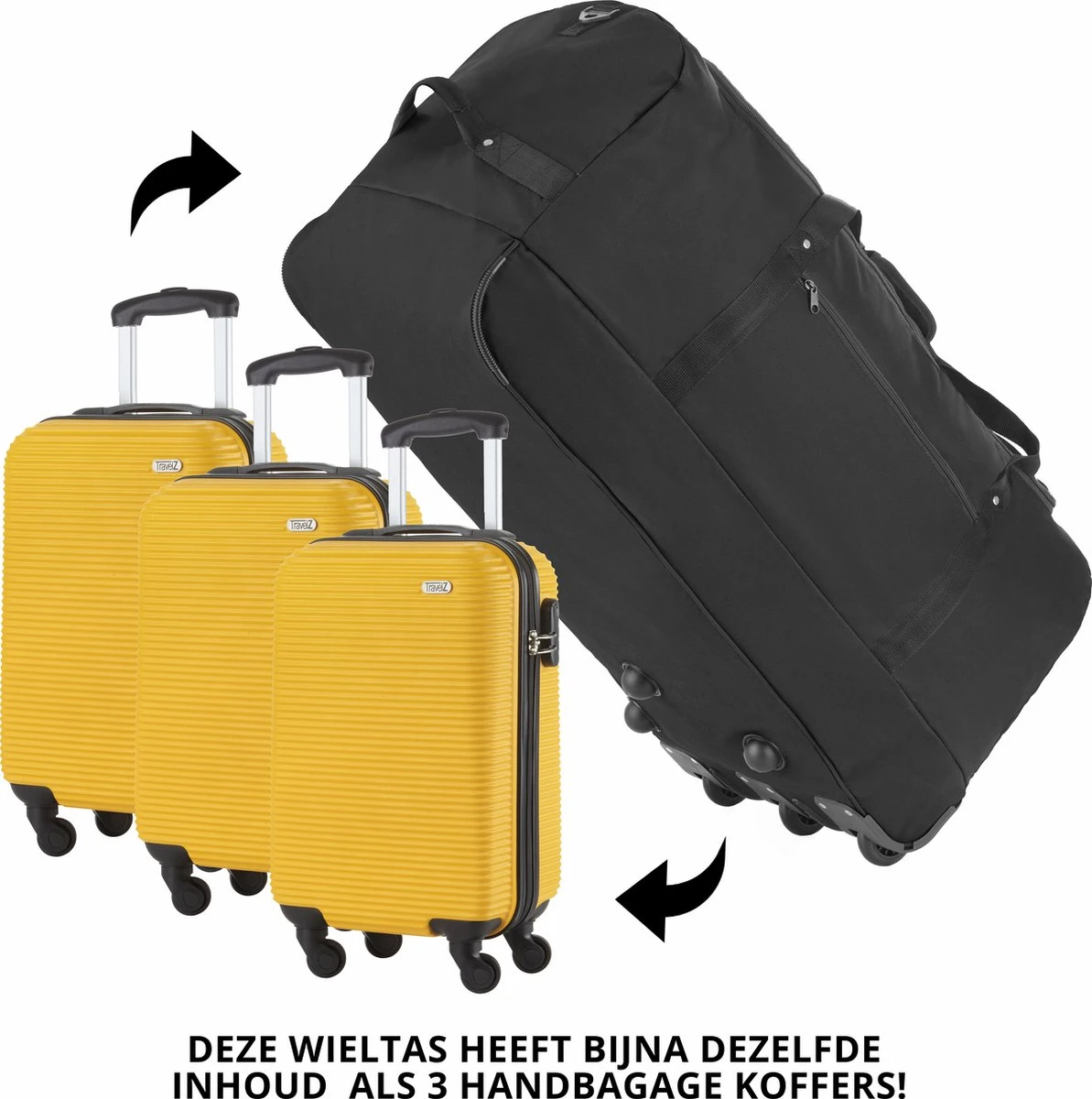 TravelZ Opvouwbare Wieltas | Reistas Op Wielen | 100 Liter | Verbeterd 2022 Model | Zwart 7 TravelZ Opvouwbare Wieltas | Reistas Op Wielen | 100 Liter | Verbeterd 2022 Model | Zwart - Afbeelding 5