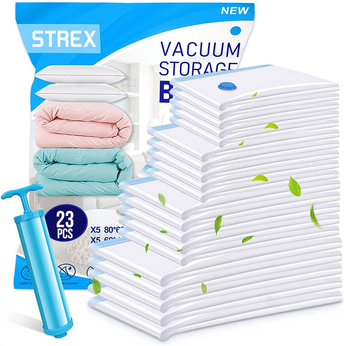 Strex Vacuumzakken Dekbedden & Kleding - 23 Stuks / 4 Maten - Reiszakken / Vacumeerzakken - Incl. Handpomp 3 Strex Vacuumzakken Dekbedden & Kleding - 23 Stuks / 4 Maten - Reiszakken / Vacumeerzakken - Incl. Handpomp