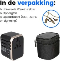 WonTravel Universele Wereldstekker Met USB-C En 4 USB Poorten - Internationale Reisstekker 170+ Landen - USB C Adapter - MET USB Kabel -Voyago Winkel 1194x1200 12