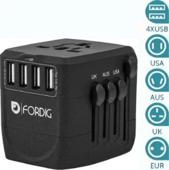 ForDig Universele Wereldstekker Met 4 Fast Charge USB En 1 USB-C Poort - Reisstekker Geschikt Voor 150+ Landen