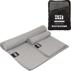 TRVLMORE Microvezel Reishanddoek Set - 2 Stuks - Small (40 X 80 Cm) & Large (76 X 150 Cm) - Microvezel - Grijs