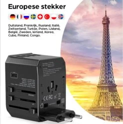 Hermanos® Reisstekker - Universele Wereldstekker Met USB-C En 4 USB Poorten - Internationale Reisstekker Voor 150+ Landen - 2000 Watt - Amerika (USA) - Engeland (UK) - Australië - Azië - Zuid Amerika - Afrika - Zwart - HWS01 -Voyago Winkel 1197x1200 17