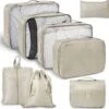 ForDig 8-Delige Packing Cubes (Beige) - Koffer Organizer Set - Bagage Organizers - Compression Cube Tassen - Travel Backpack Kleding Zakken