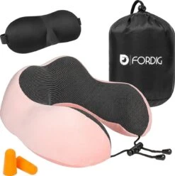 ForDig Premium Nekkussen - Inclusief Slaapmasker & Oordopjes - Memory Foam - Roze