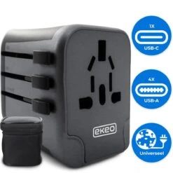 EKEO - Universele Wereldstekker - Reisstekker Met 2 Quick USB Poorten - 2000 Watt - 150+ Landen - Zwart -Voyago Winkel 1199x1200 9